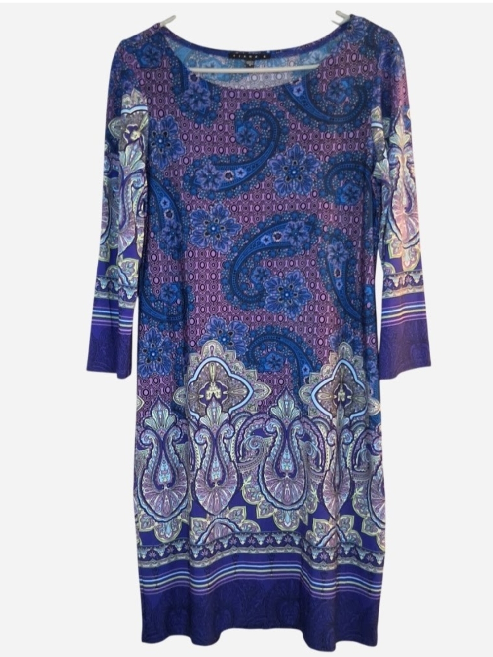 Tiana B Paisley-Print Long Sleeve Purple Dress Size Small